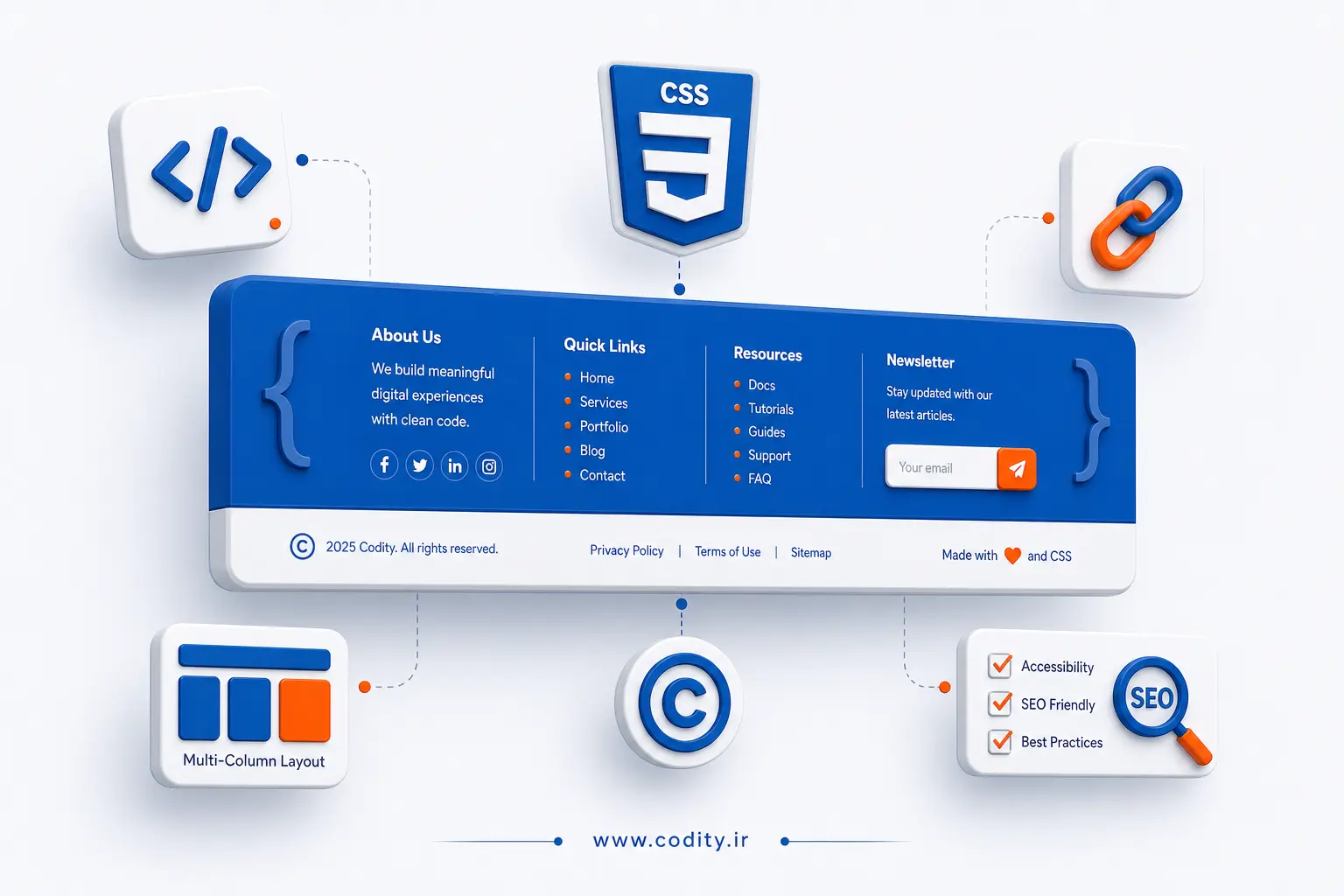 Footer حرفه ای با CSS